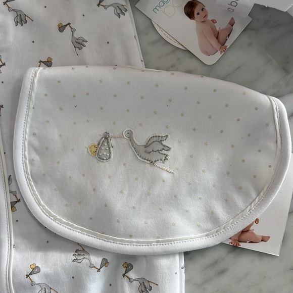 New Magnolia Baby Grey Stork Infant Gift Set Bundle Pima Cotton - Picture 4 of 7